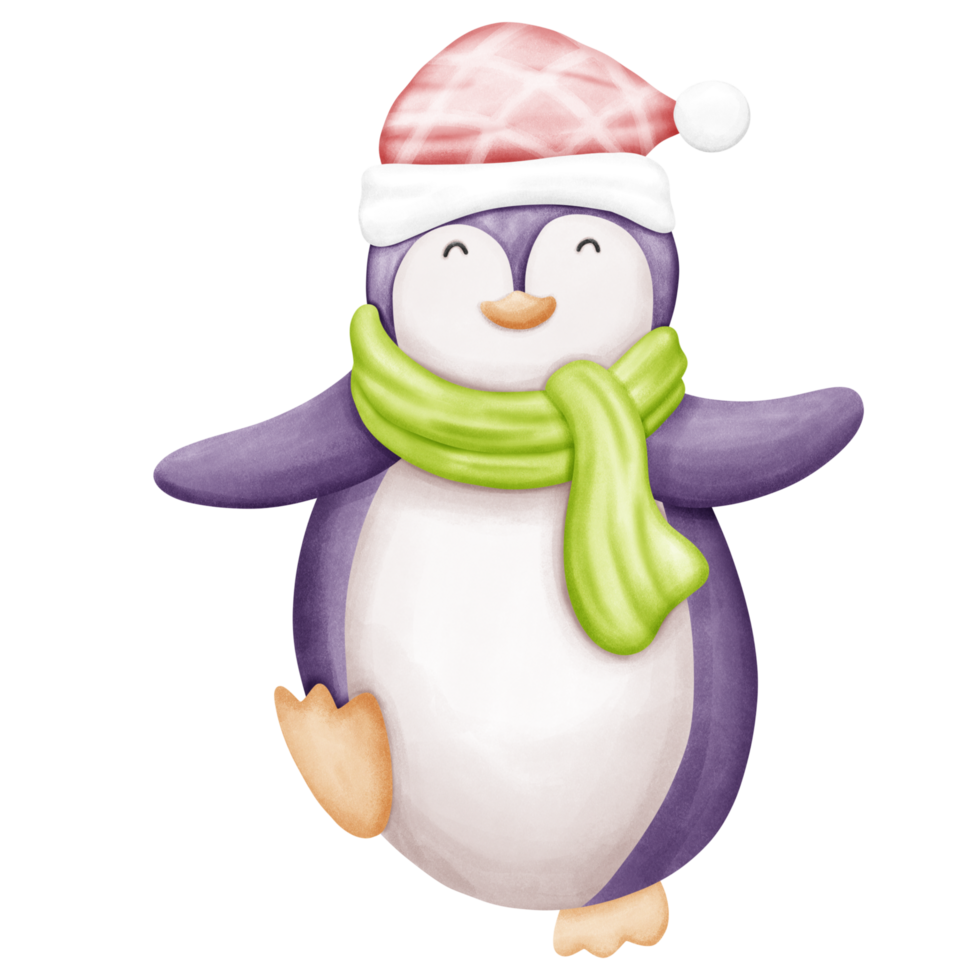 Cute Penguins Christmas watercolor clipart. png
