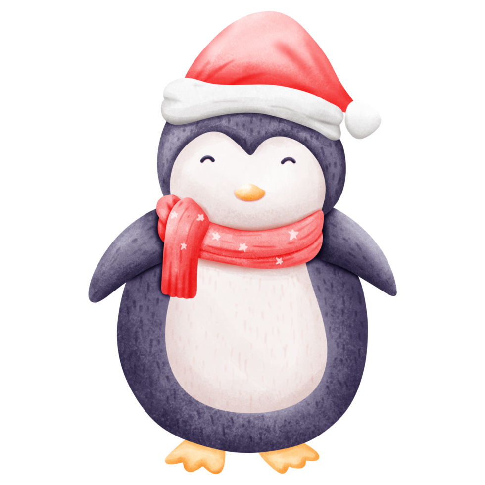 Cute Penguins Christmas watercolor clipart. png