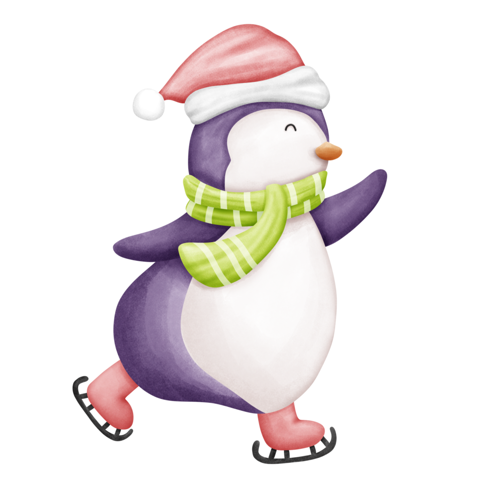 Cute Penguins Christmas watercolor clipart. png