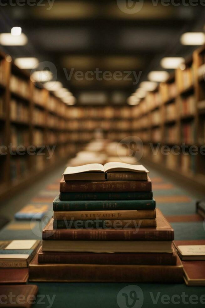 books in the library. AI generated photo