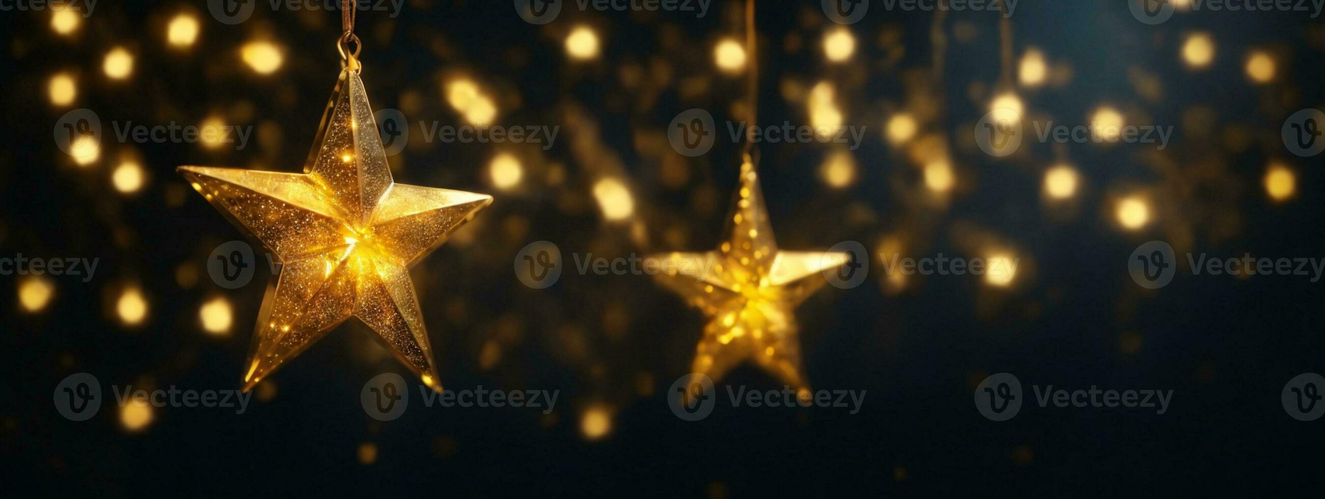 Gold star light hanging on dark background. AI generated photo