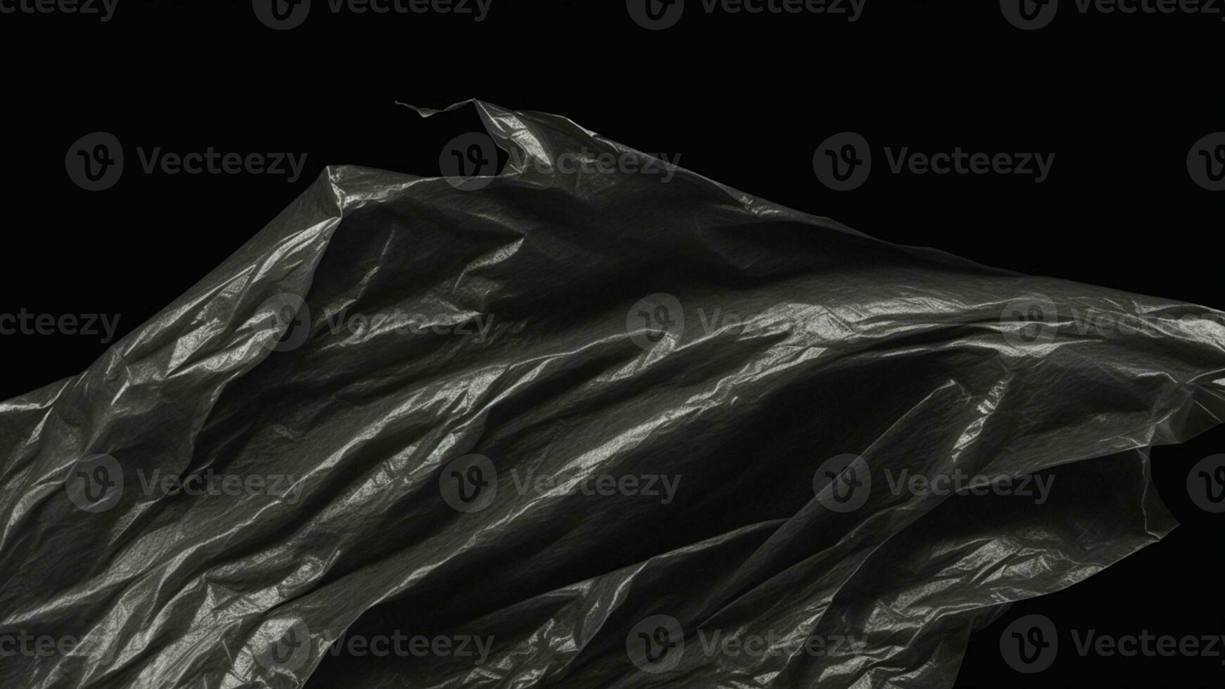 Wrinkled plastic wrap texture on a black background. AI generated photo