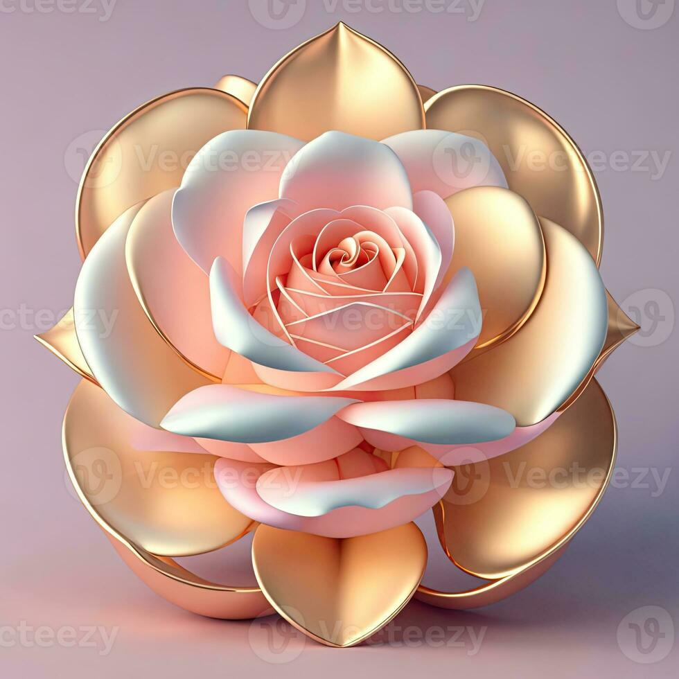 3D flowers made from ceramic with pastel colors and a touch of gold. AI Generative photo