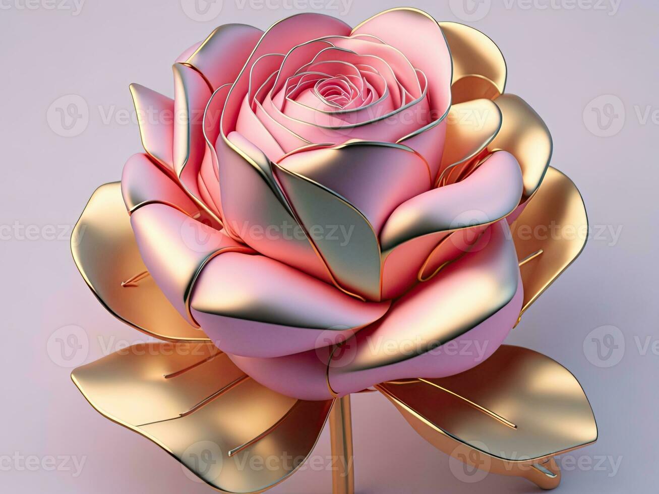 3D flowers made from ceramic with pastel colors and a touch of gold. AI Generative photo