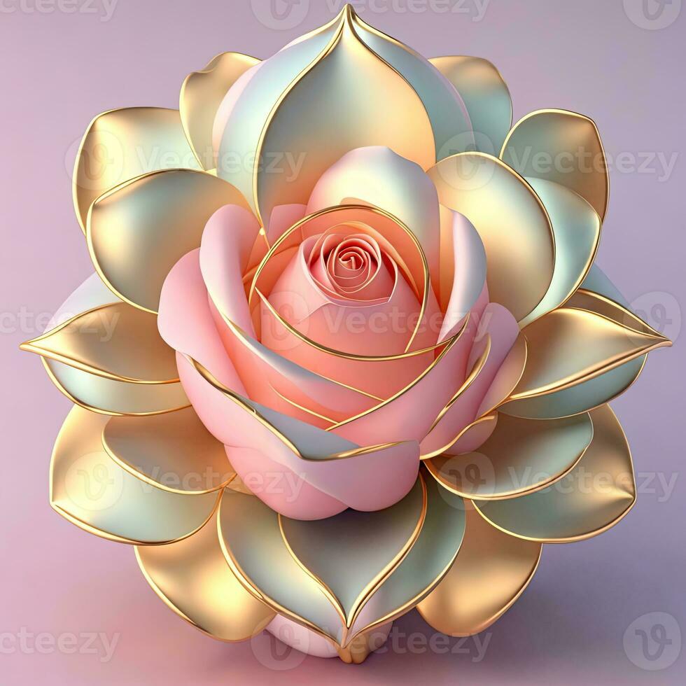 3D flowers made from ceramic with pastel colors and a touch of gold. AI Generative photo