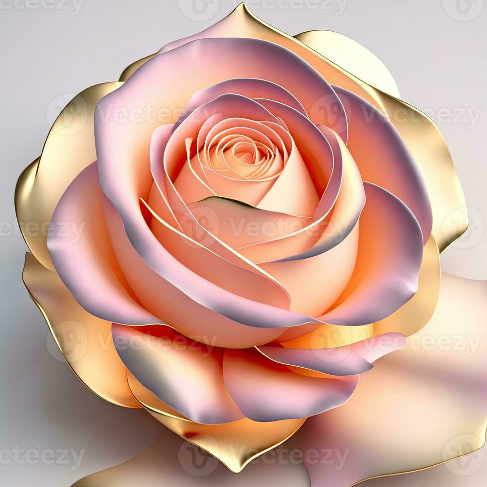 3D flowers made from ceramic with pastel colors and a touch of gold. AI Generative photo