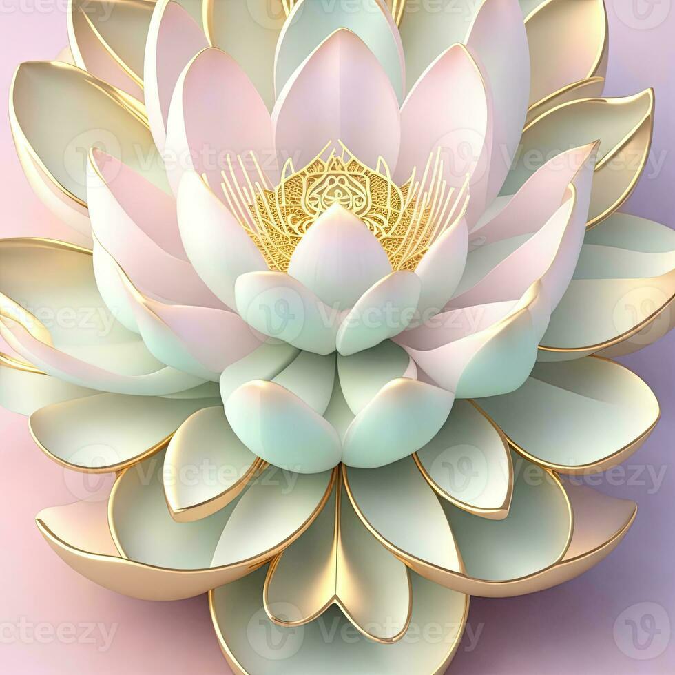 3D flowers made from ceramic with pastel colors and a touch of gold. AI Generative photo
