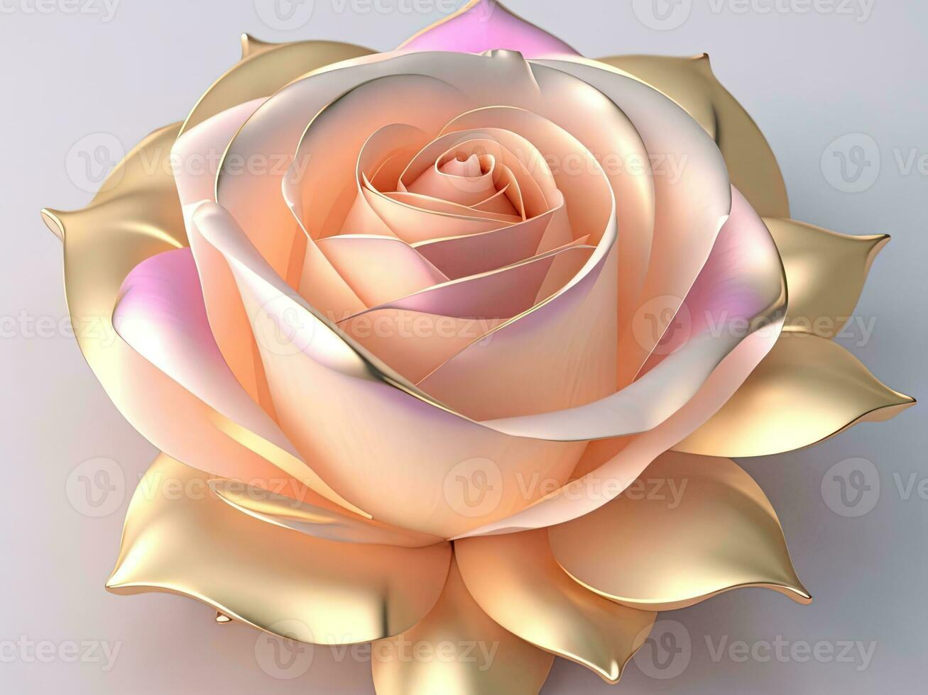3D flowers made from ceramic with pastel colors and a touch of gold. AI Generative photo
