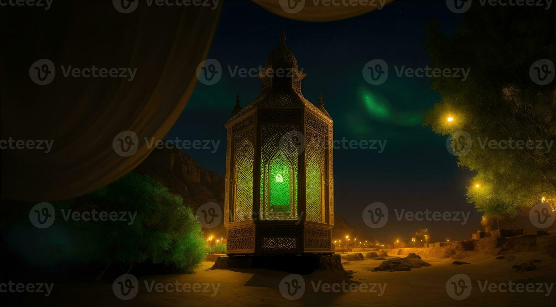 islamic lantern gold for element islamic event and celebration, AI Generative photo