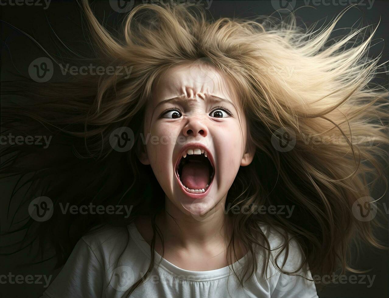 Angry kids in agony screaming, closeup. Mental health problems, AI Generative photo