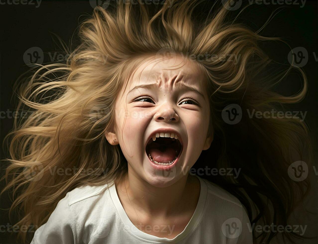 Angry kids in agony screaming, closeup. Mental health problems, AI Generative photo