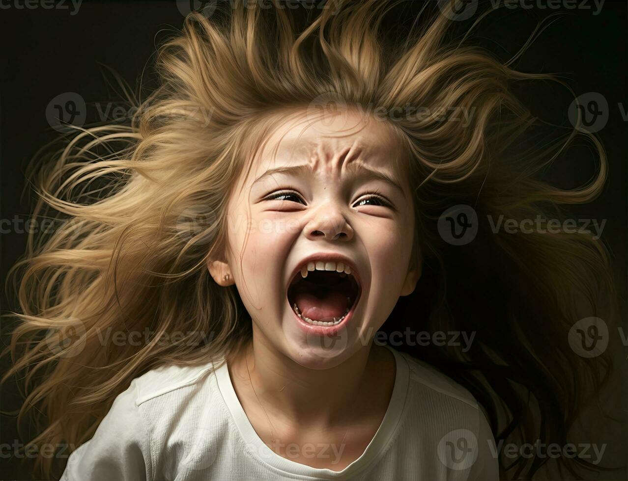 enojado niños en agonía gritando, de cerca. mental salud problemas, ai generativo foto