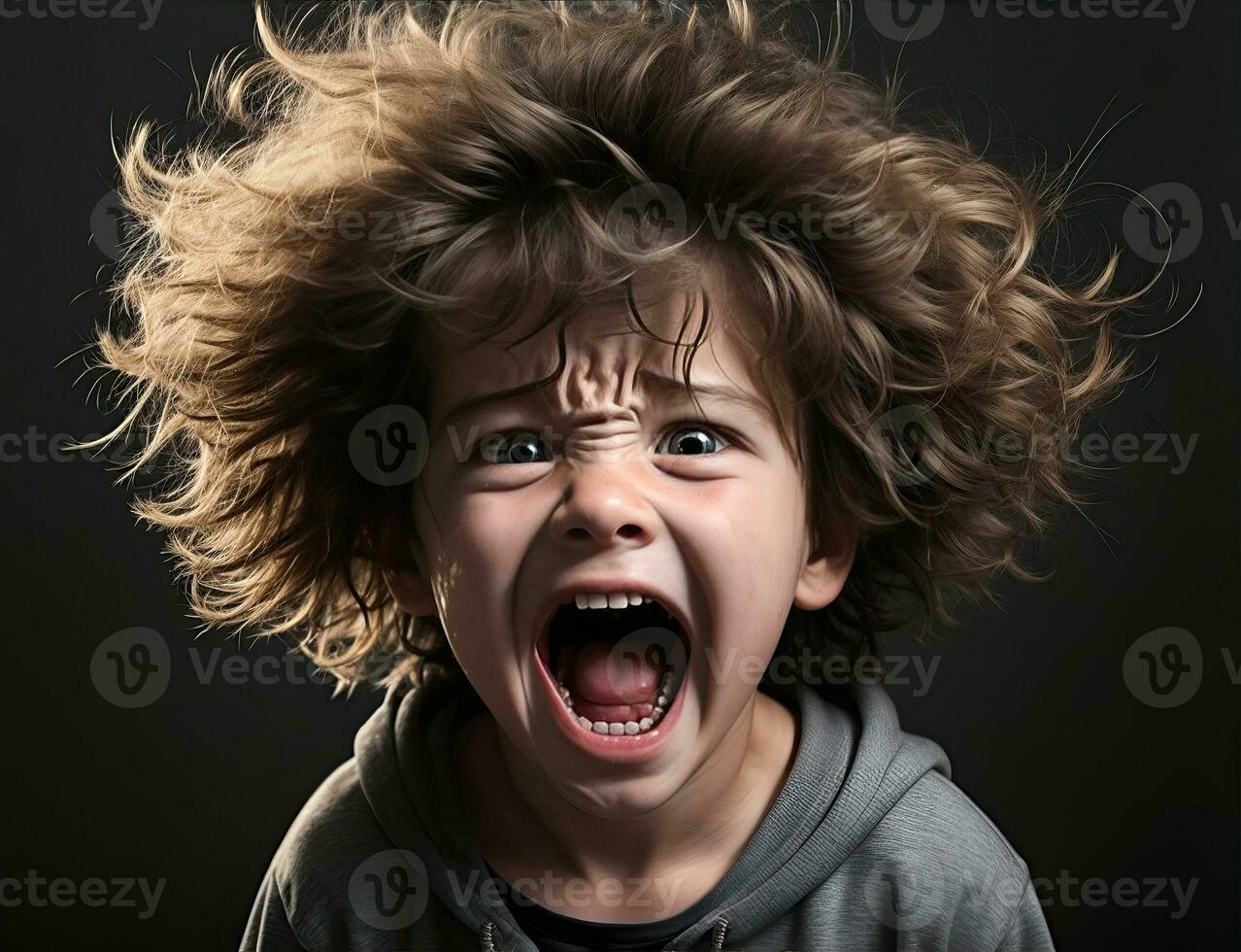 enojado niños en agonía gritando, de cerca. mental salud problemas, ai generativo foto