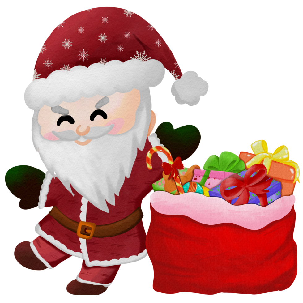 santa claus cartoon character with a bag of presents png