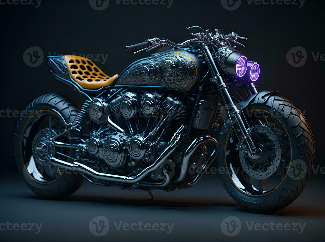 AI Generative, Conceptual design of A custom motorcycle isolated on various background photo