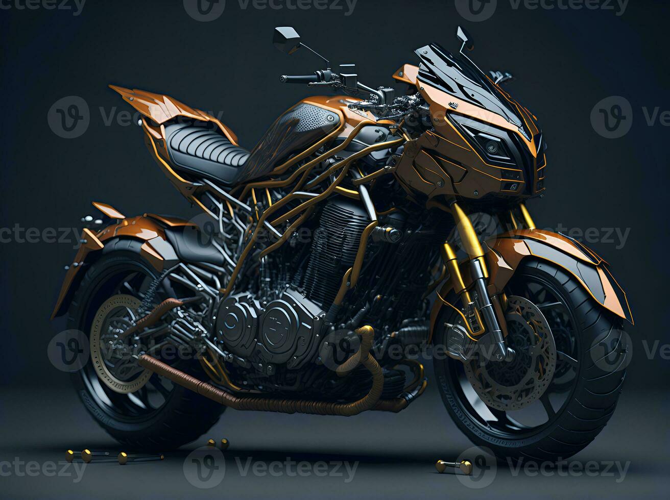AI Generative, Conceptual design of A custom motorcycle isolated on various background photo