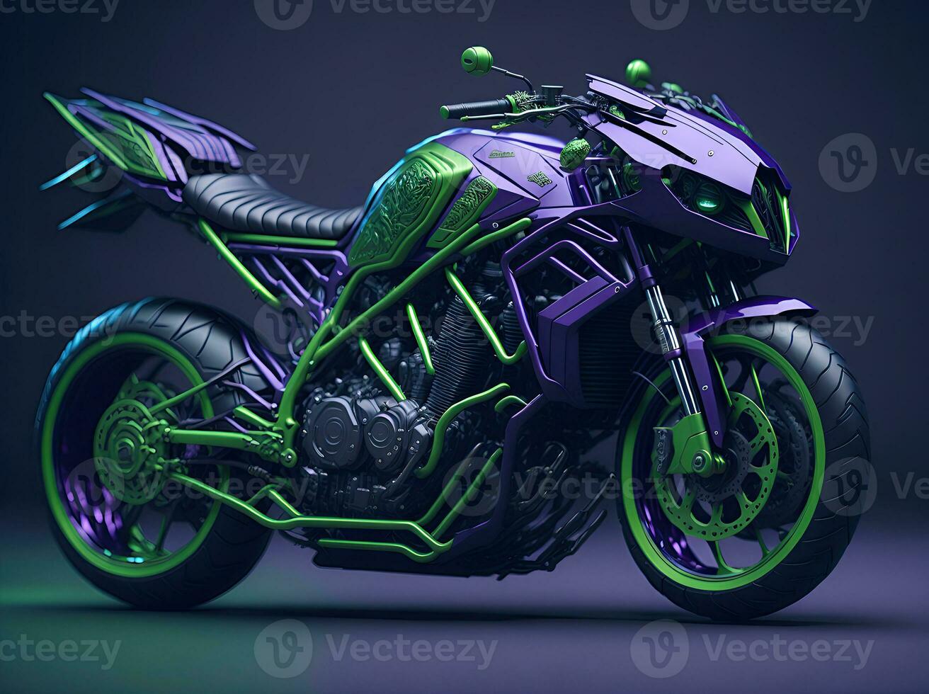 AI Generative, Conceptual design of A custom motorcycle isolated on various background photo