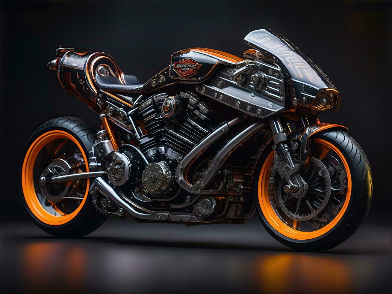 AI Generative, Conceptual design of A custom motorcycle isolated on various background photo