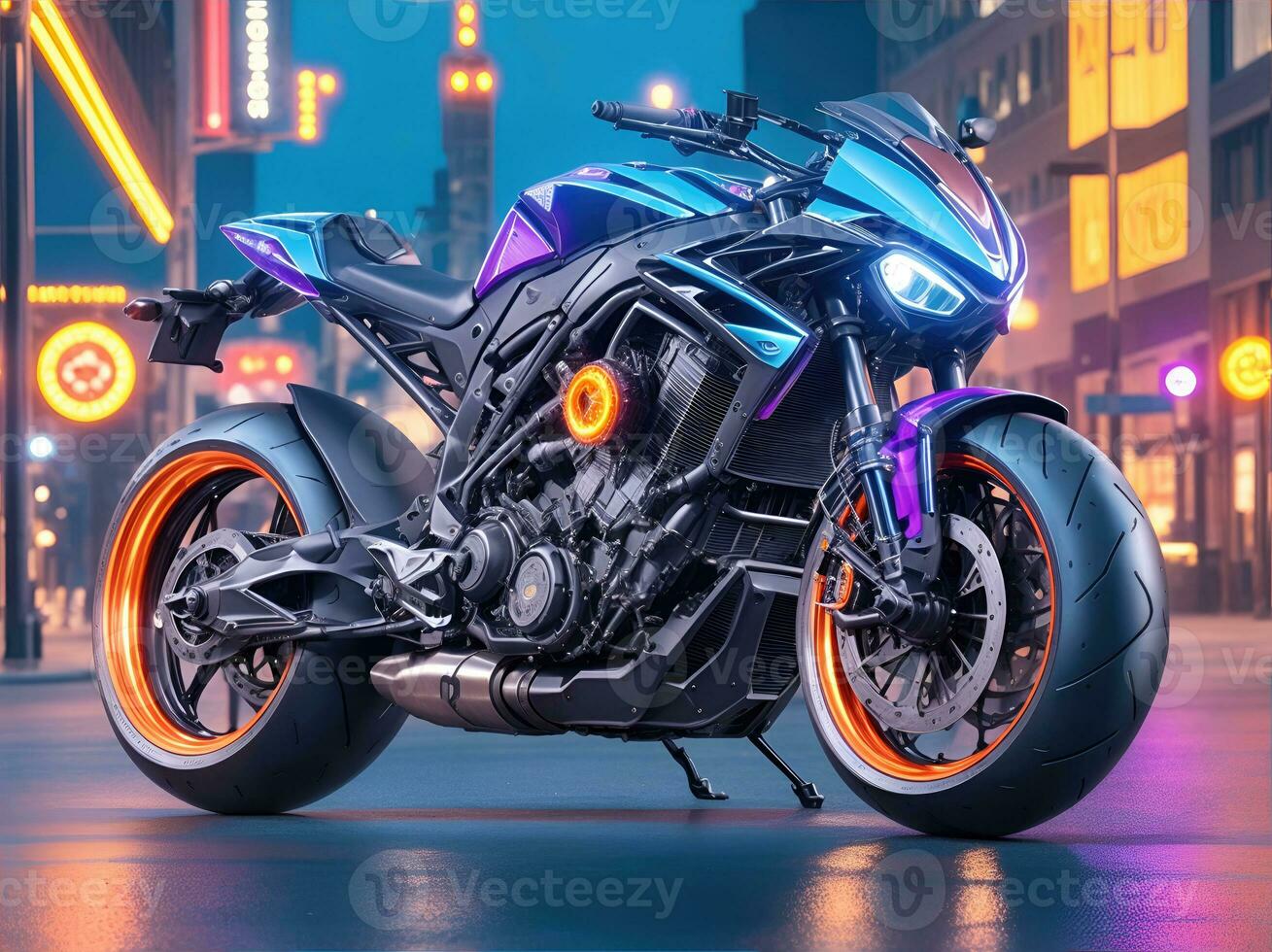 AI Generative, Conceptual design of A custom motorcycle isolated on various background photo