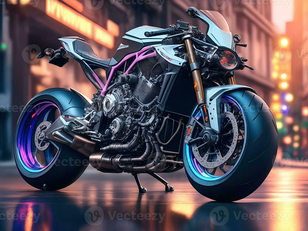 AI Generative, Conceptual design of A custom motorcycle isolated on various background photo