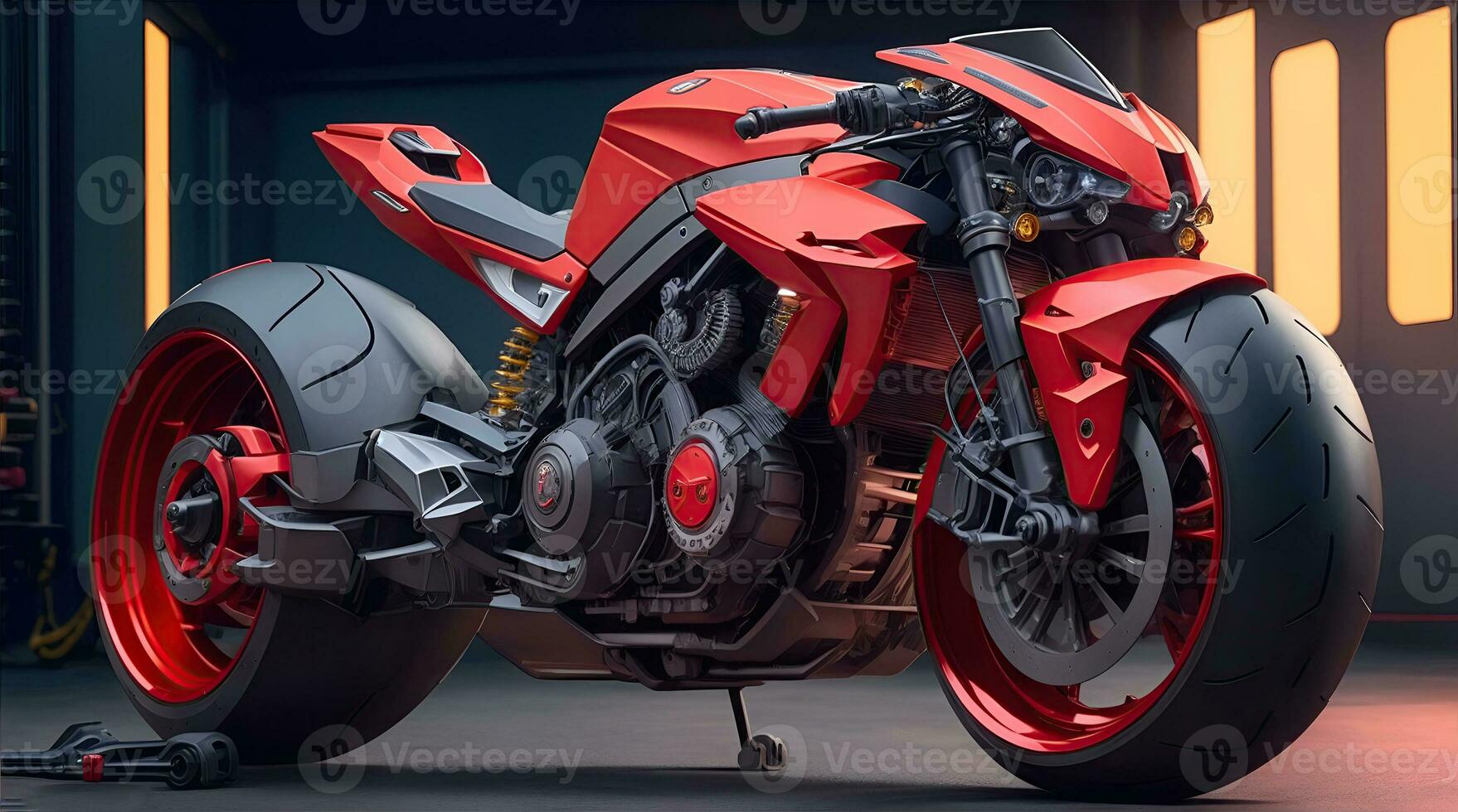 AI Generative, Conceptual design of A custom motorcycle isolated on various background photo