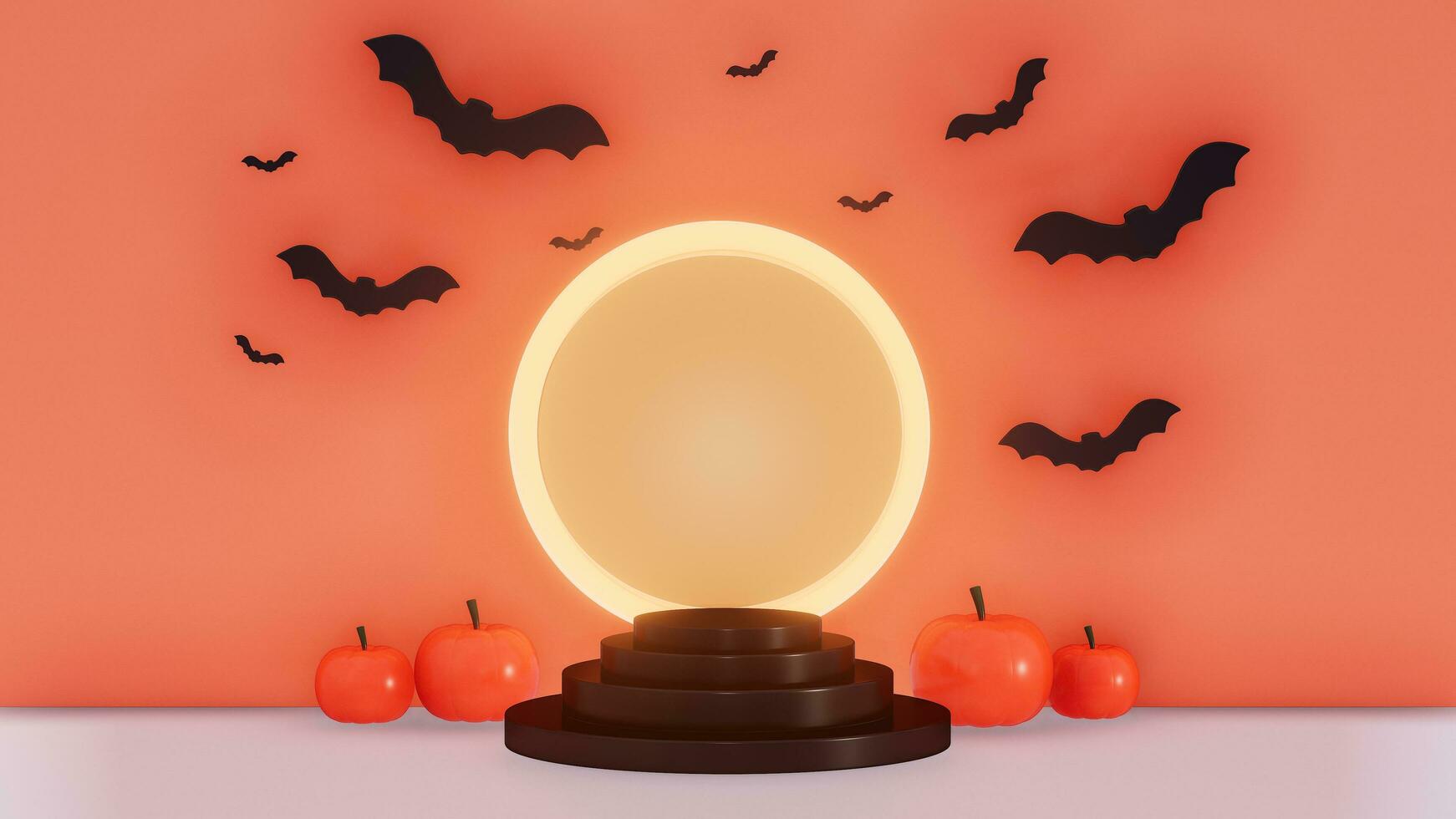 Halloween background design for product advertising , banner , mockup , presentation on a orange background . 3D rendering photo