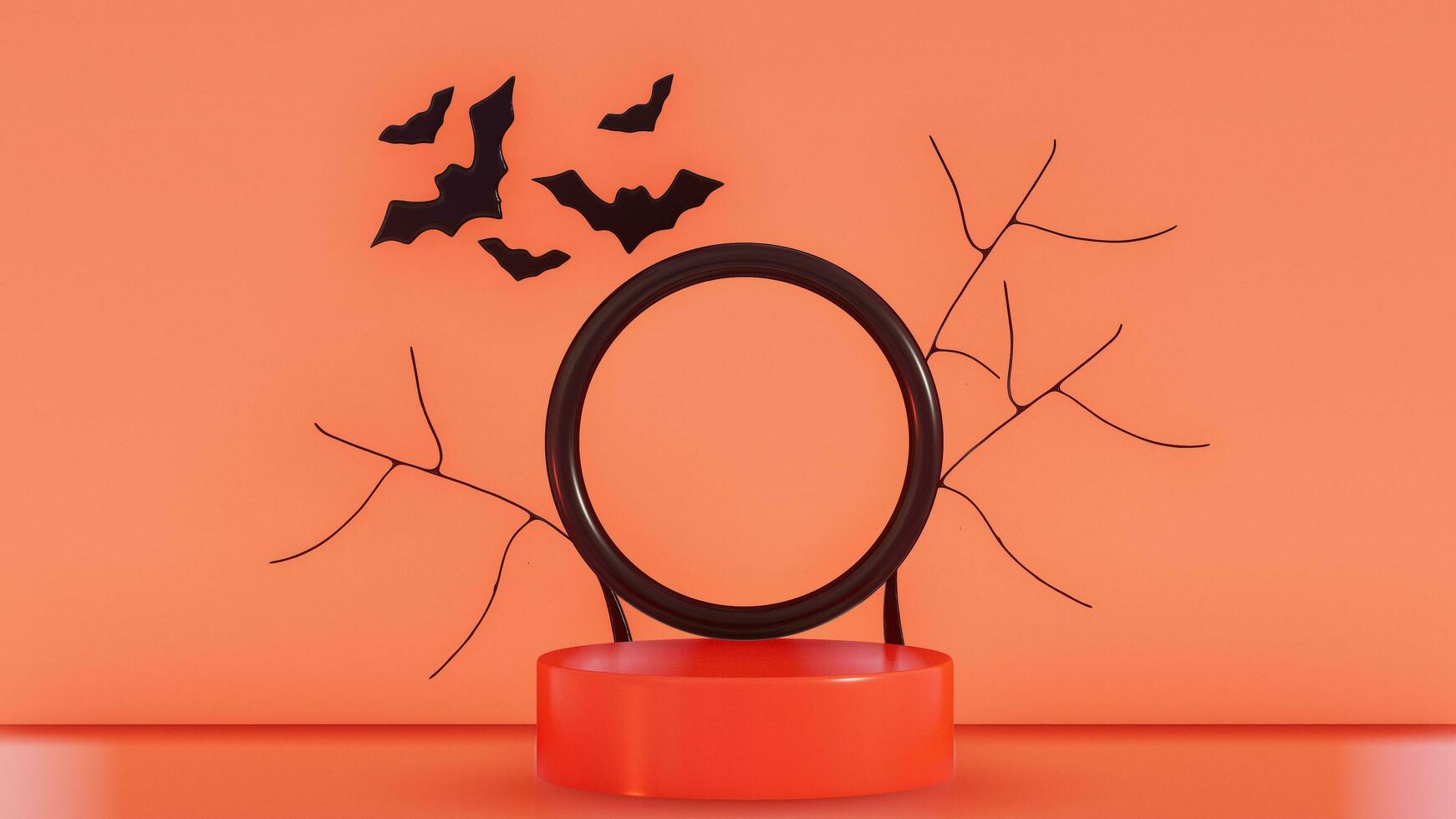 Halloween background design for product advertising , banner , mockup , presentation on a orange background . 3D rendering photo