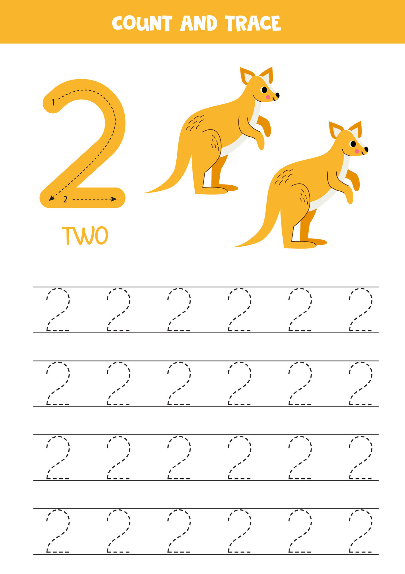 Trace numbers. Number 2 two. Cute cartoon kangaroos. 29208728 Vector