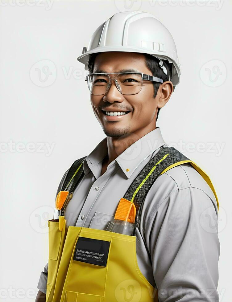 AI Generative, Young man site engineer with a safety vest and hardhat photo