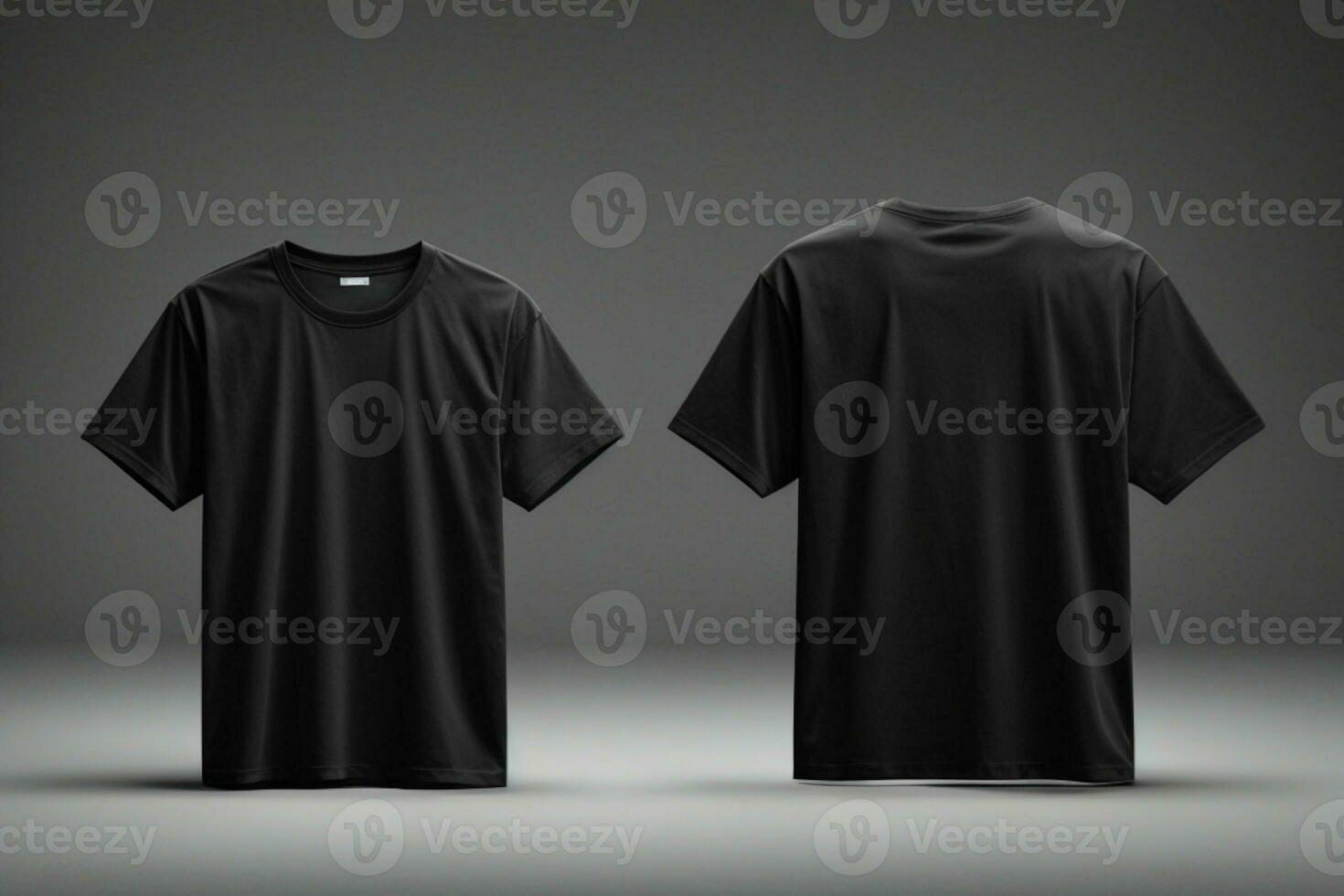 Blank T Shirt color black template front and back view on white background. AI generated photo