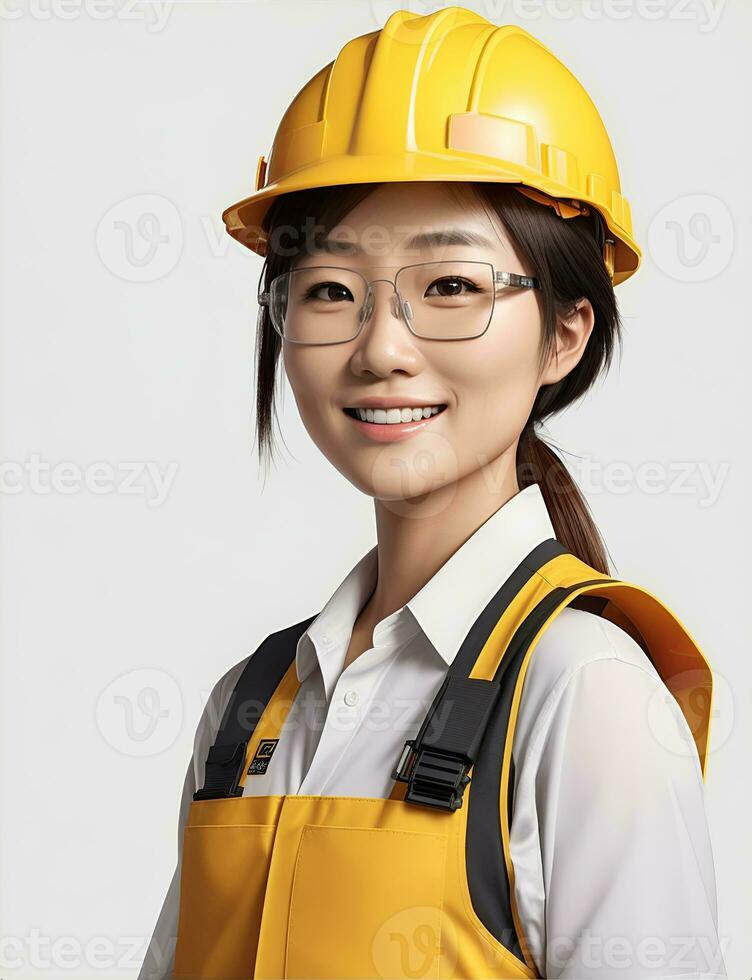 AI Generative, , Young female site engineer with a safety vest and hardhat photo