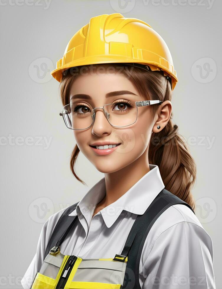 AI Generative, , Young female site engineer with a safety vest and hardhat photo