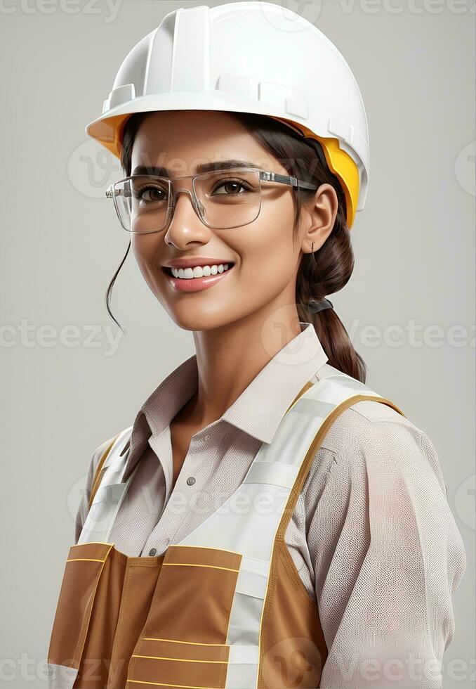 AI Generative, , Young female site engineer with a safety vest and hardhat photo