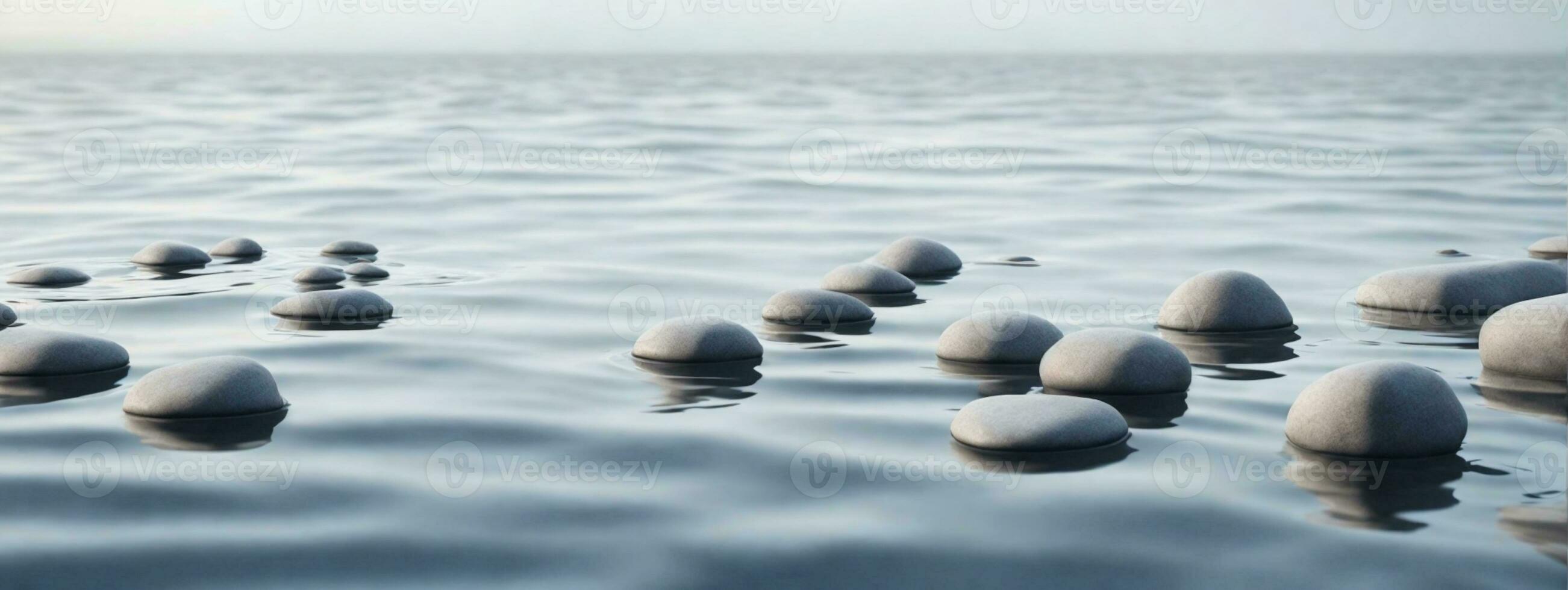 Zen path of stones in widescreen. AI generated photo