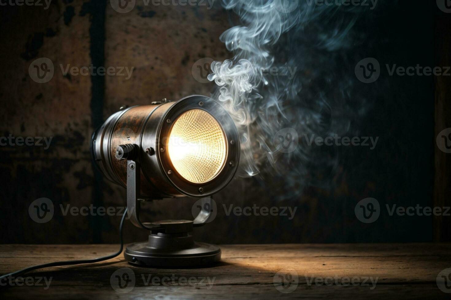 theater spot light with smoke against grunge wall. AI generated photo