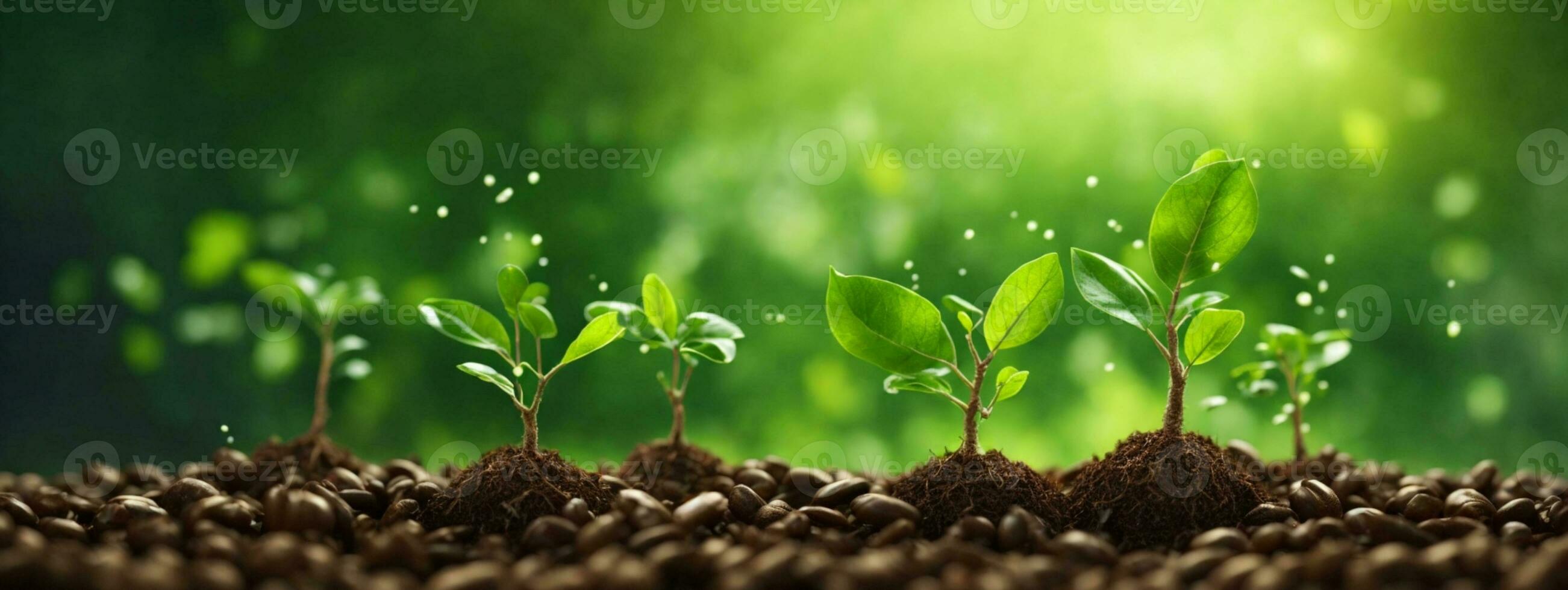 Growth Trees concept Coffee bean seedlings nature background Beautiful green. AI generated photo