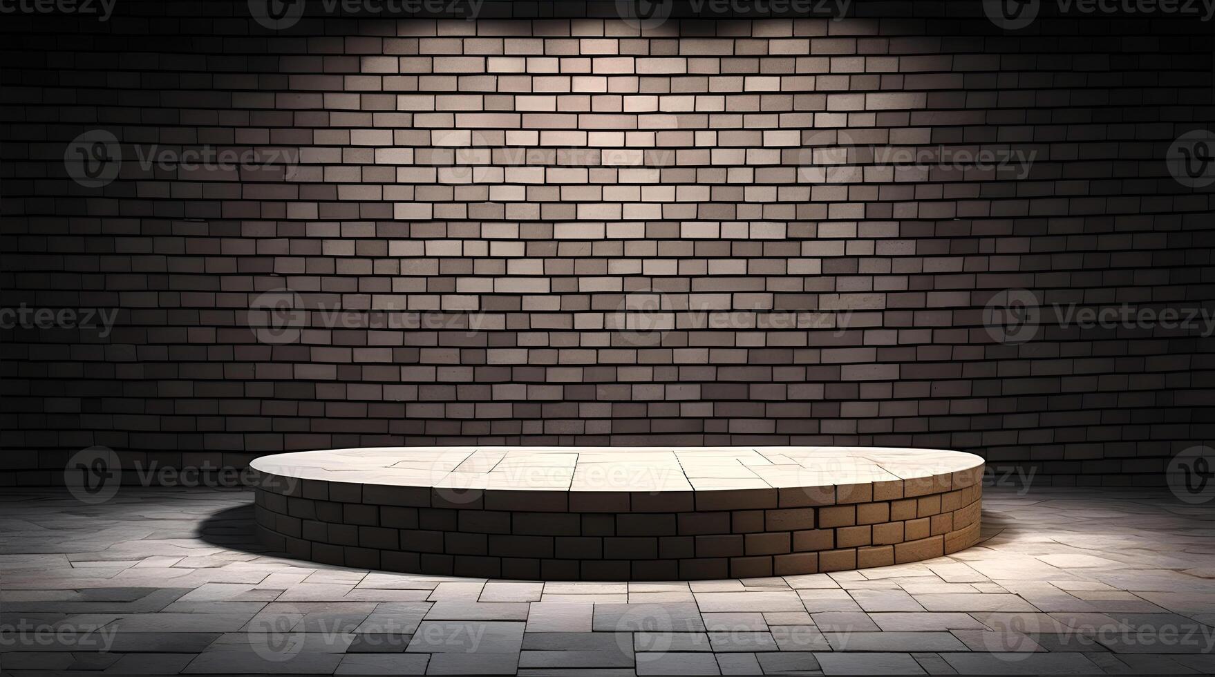 , pedestal backdrop with a natural stone and brickwall show scene, minimalist podium background, abstract empty product display photo