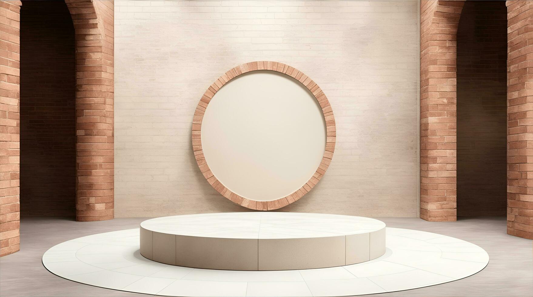 AI Generative, pedestal backdrop with a natural stone and brickwall show scene, minimalist podium background, abstract empty product display photo