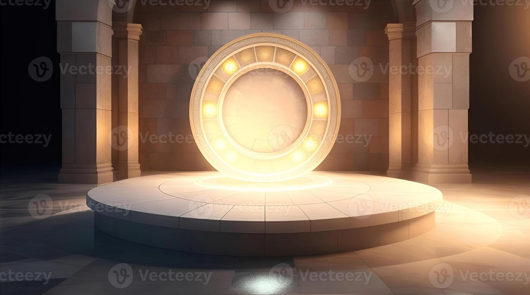 , pedestal backdrop with a natural stone and brickwall show scene, minimalist podium background, abstract empty product display photo