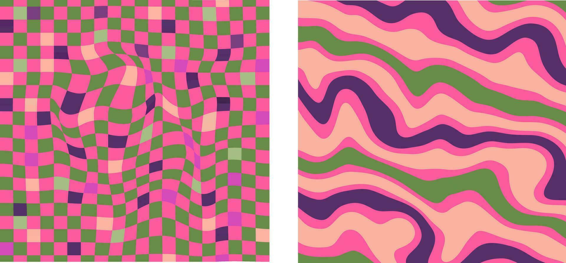 A groovy and psychedelic chessboard backdrop inspired by the 60s and 70s. Perfect for print templates, textiles. vector