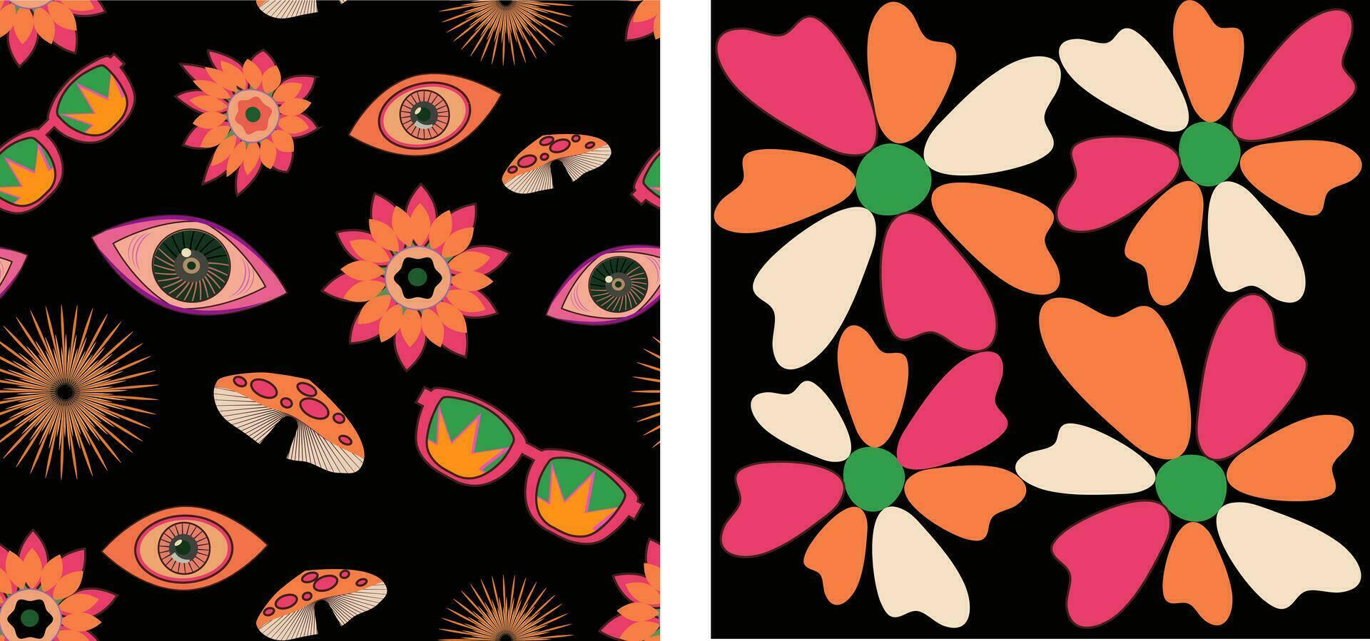 A groovy and psychedelic chessboard backdrop inspired by the 60s and 70s. Perfect for print templates, textiles. vector