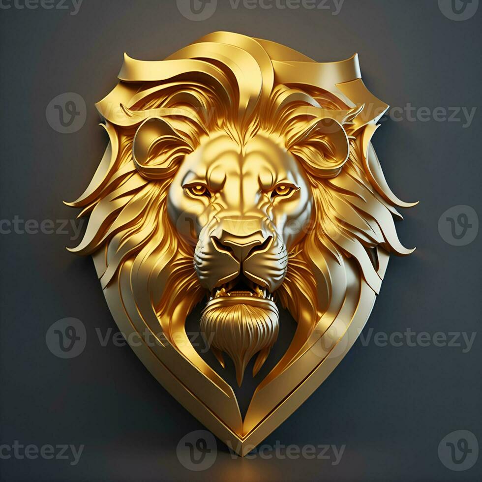 AI Generative, 3d style of Lion Head Logo with Gold chrome effect photo