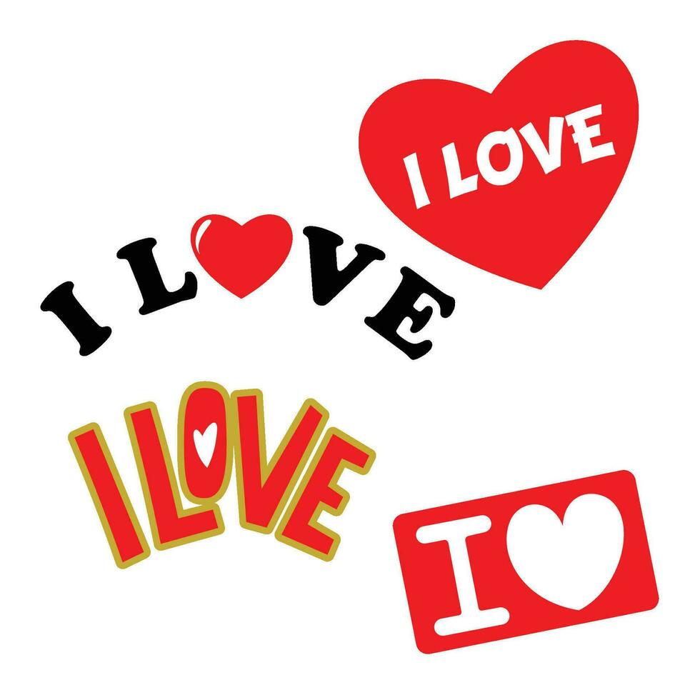 i love you text symbol set vector