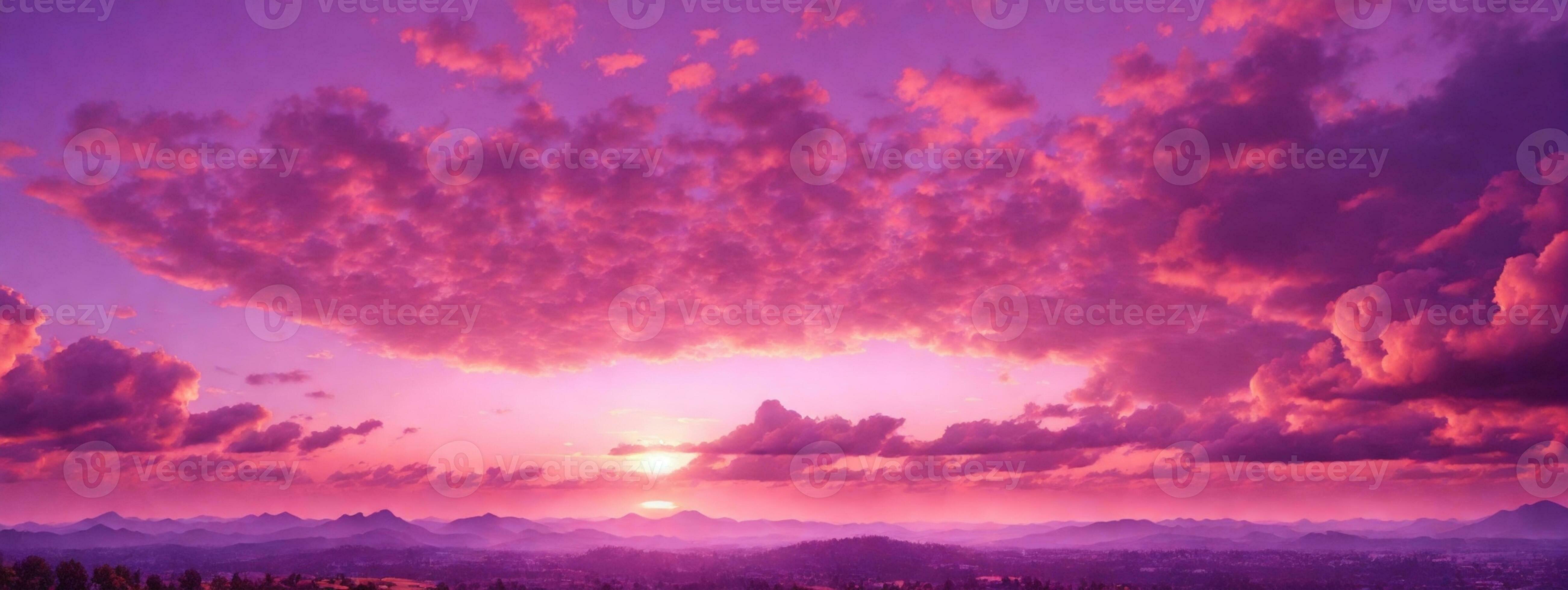 Panoramic view of a pink and purple sky at sunset. Sky panorama
