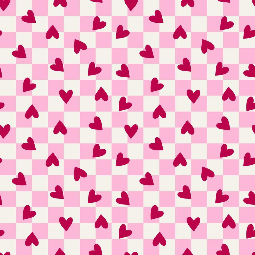 Trendy hand-drawn seamless pattern with hearts, love symbol. Valentines day vector background