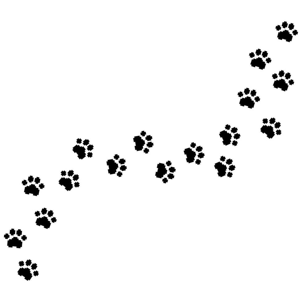 Dog Cat paw Prints Path, pet footprints along the path pixel art style vector