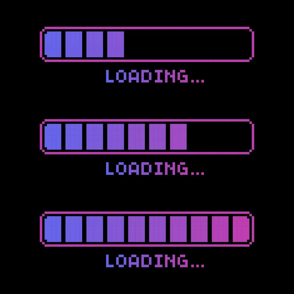 Progress Loading Bar purple pink gradient pixel art style vector