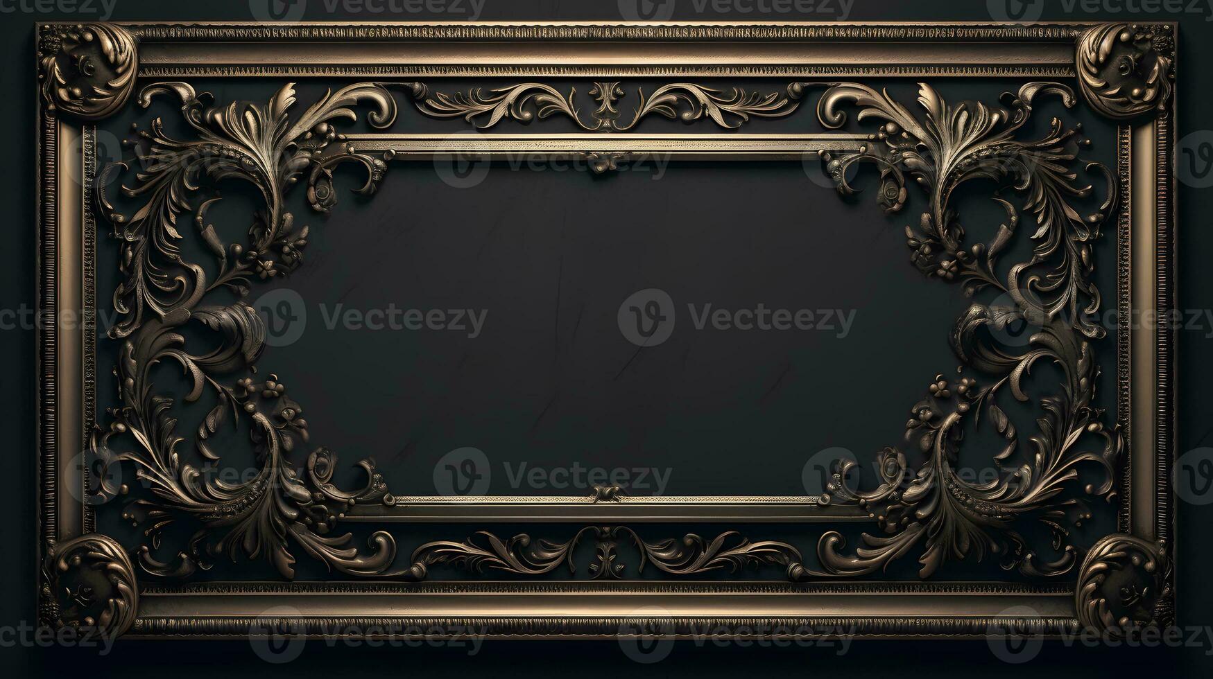 vintage luxury golden frame on black background photo