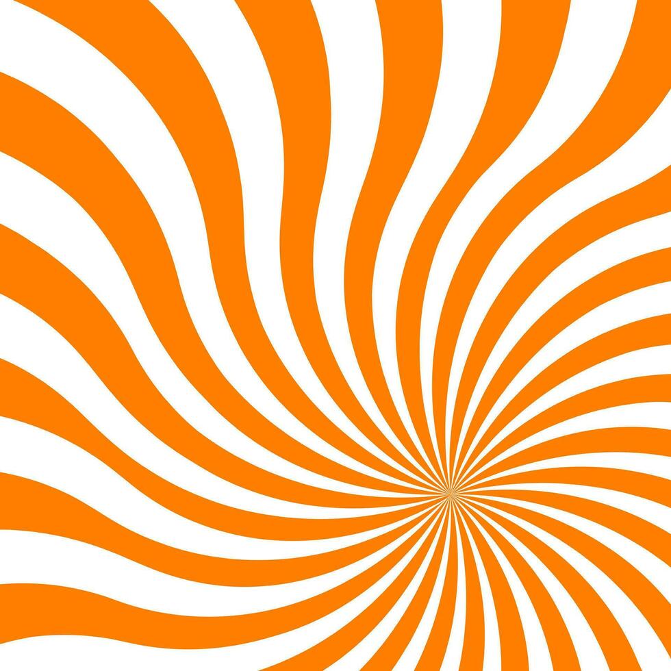 Orange swirling pattern background. Halloween color. Vortex starburst spiral twirl square. Helix rotation rays. Converging scalable stripes. Vector illustration