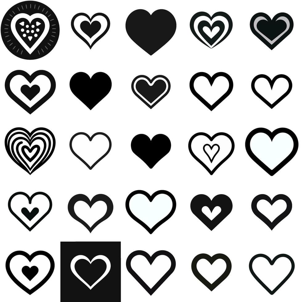 negro contorno corazón icono conjunto para amor y emoción temas vector